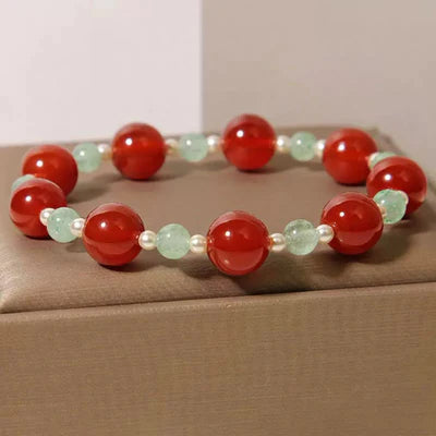 Strawberry Quartz Agate and Beads Bracelet "Colorful Freshness"