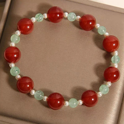 Strawberry Quartz Agate and Beads Bracelet "Colorful Freshness"