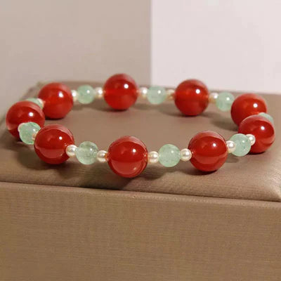 Strawberry Quartz Agate and Beads Bracelet "Colorful Freshness"