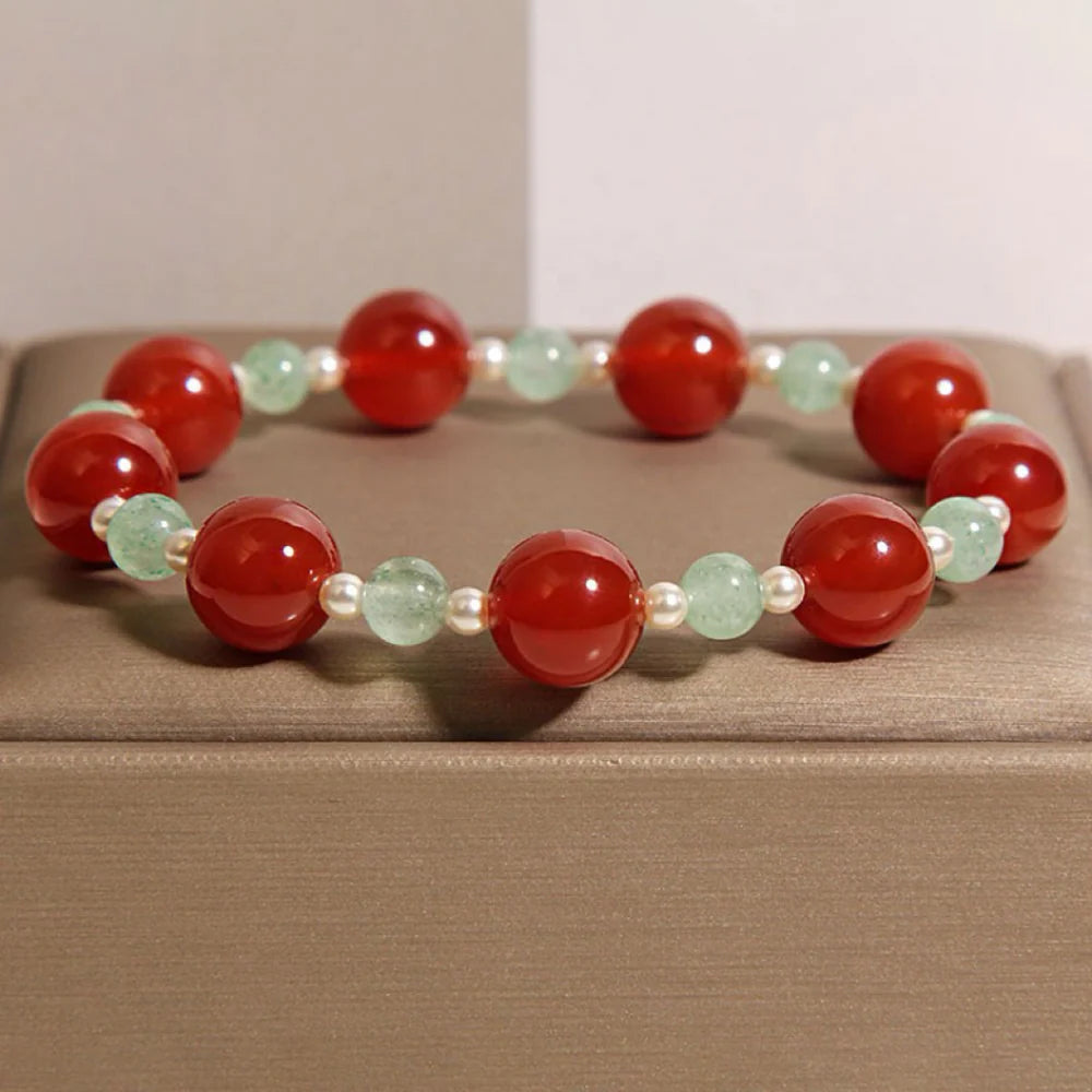 Strawberry Quartz Agate and Beads Bracelet "Colorful Freshness"