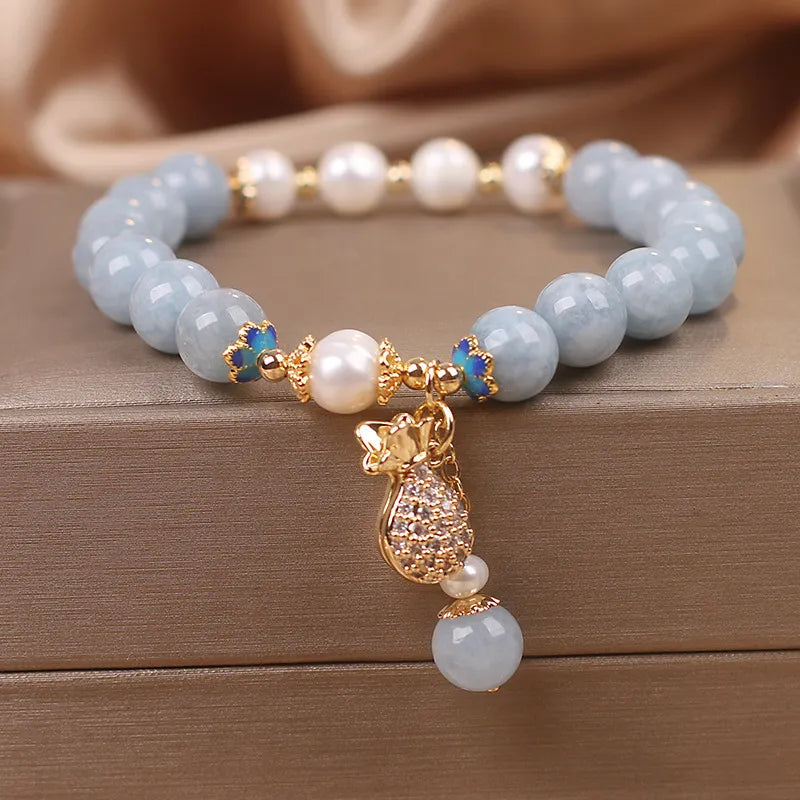 Aqua Marine and Pearl Bracelet "Blue Fortune"