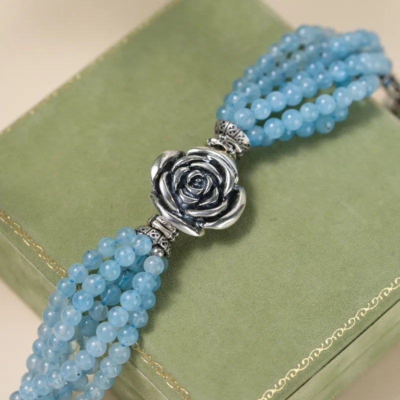 
Pulsera Aguamarina "Flor del Cielo" Plata