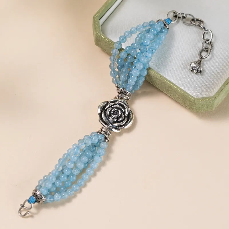 
Pulsera Aguamarina "Flor del Cielo" Plata