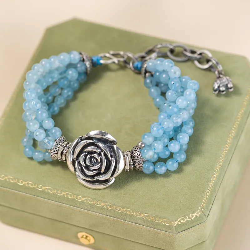 
Pulsera Aguamarina "Flor del Cielo" Plata