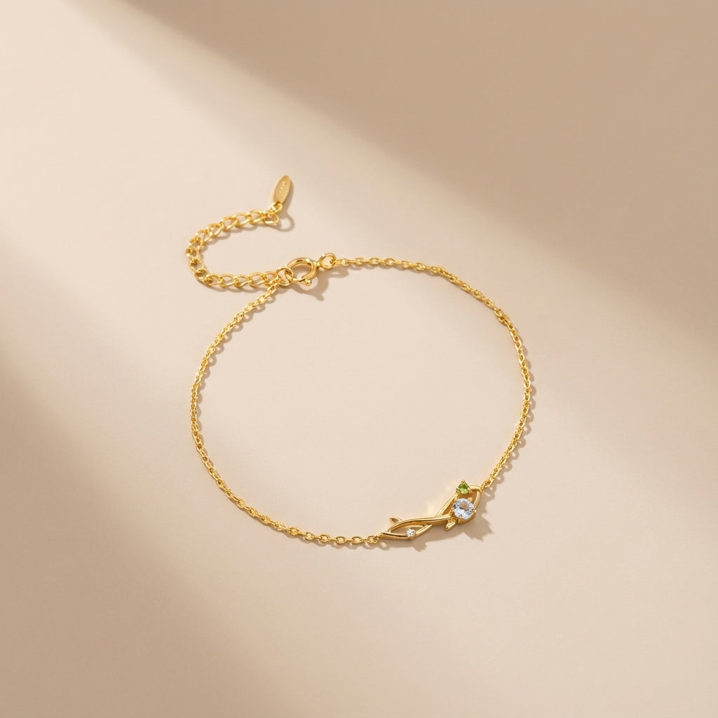 Aqua Marine Bracelet "Opaline Dream" Gold Plated Silver