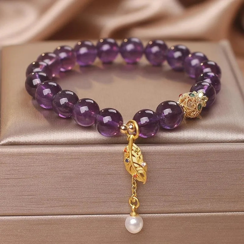 Amethyst and Pearl Bracelet "Leaf of Elegance"