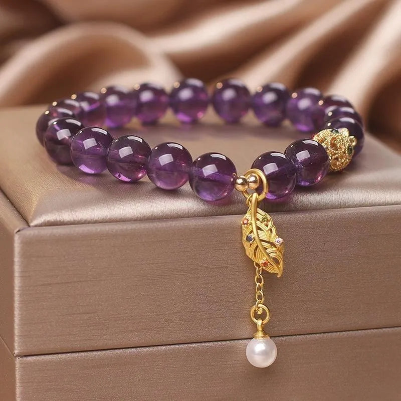 Amethyst and Pearl Bracelet "Leaf of Elegance"