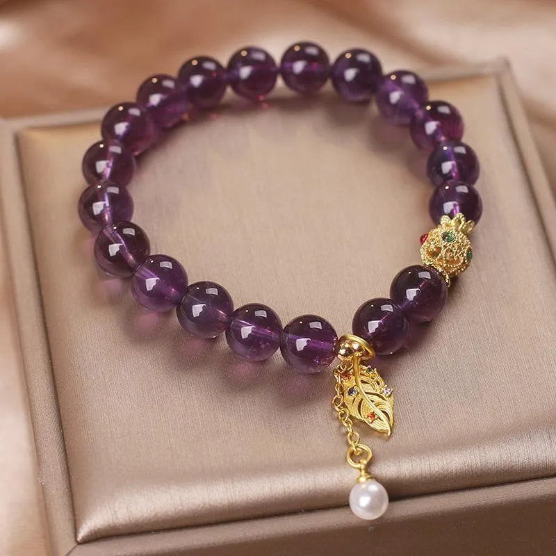 Amethyst and Pearl Bracelet "Leaf of Elegance"