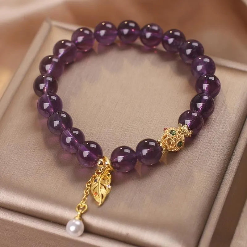 Amethyst and Pearl Bracelet "Leaf of Elegance"