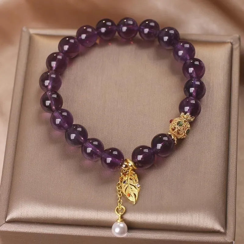 Amethyst and Pearl Bracelet "Leaf of Elegance"