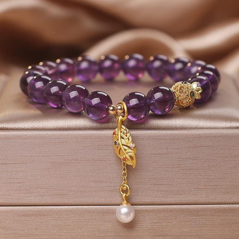 Amethyst and Pearl Bracelet "Leaf of Elegance"