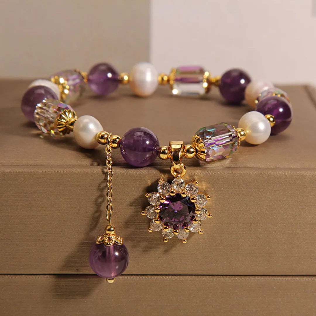 Amethyst and Pearl Bracelet "Radiant Sun"