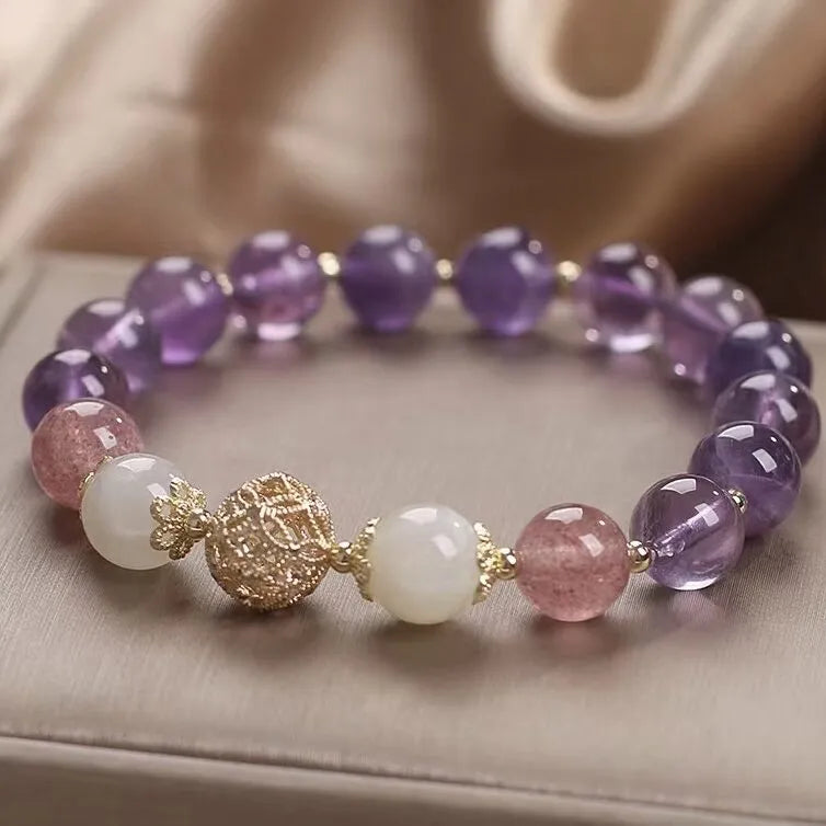 Amethyst and Strawberry Quartz "Serene Dream" Gold-Plated Silver