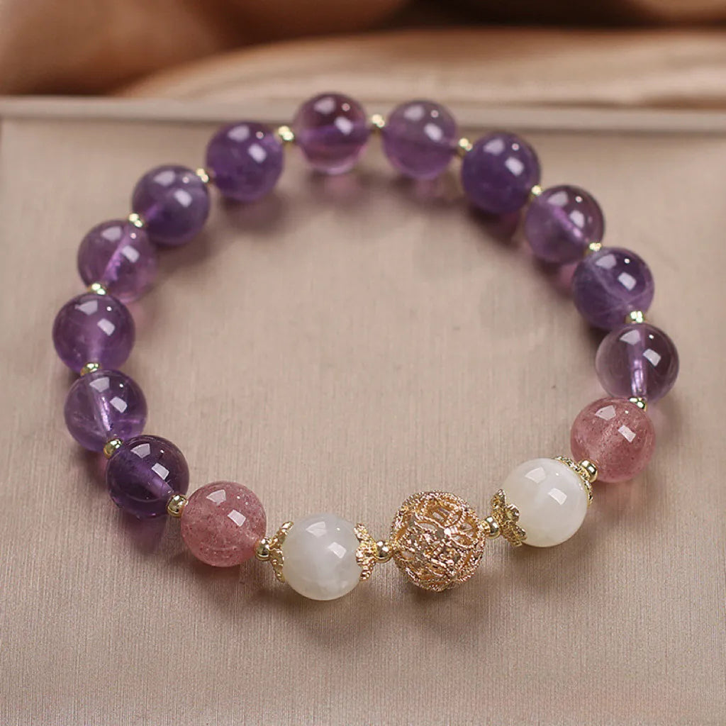 Amethyst and Strawberry Quartz "Serene Dream" Gold-Plated Silver