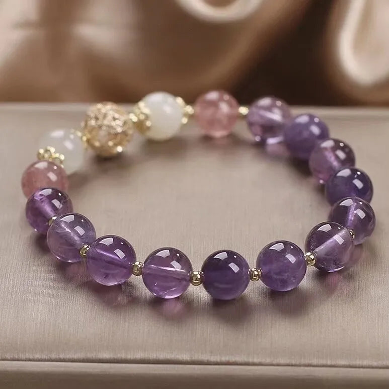 Amethyst and Strawberry Quartz "Serene Dream" Gold-Plated Silver