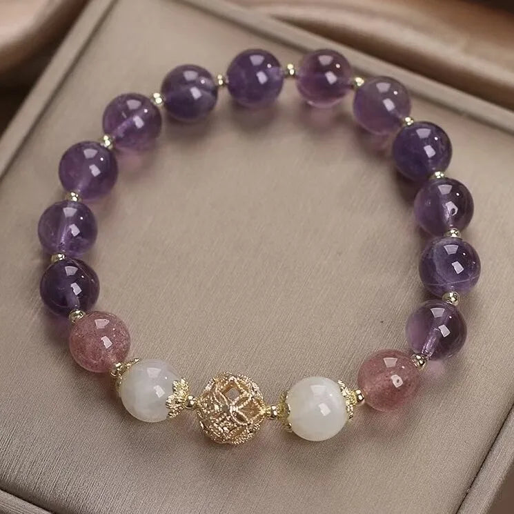 Amethyst and Strawberry Quartz "Serene Dream" Gold-Plated Silver