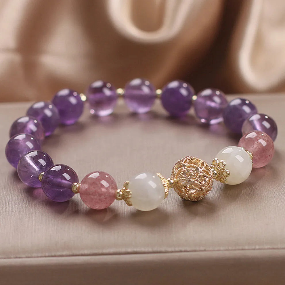 Amethyst and Strawberry Quartz "Serene Dream" Gold-Plated Silver