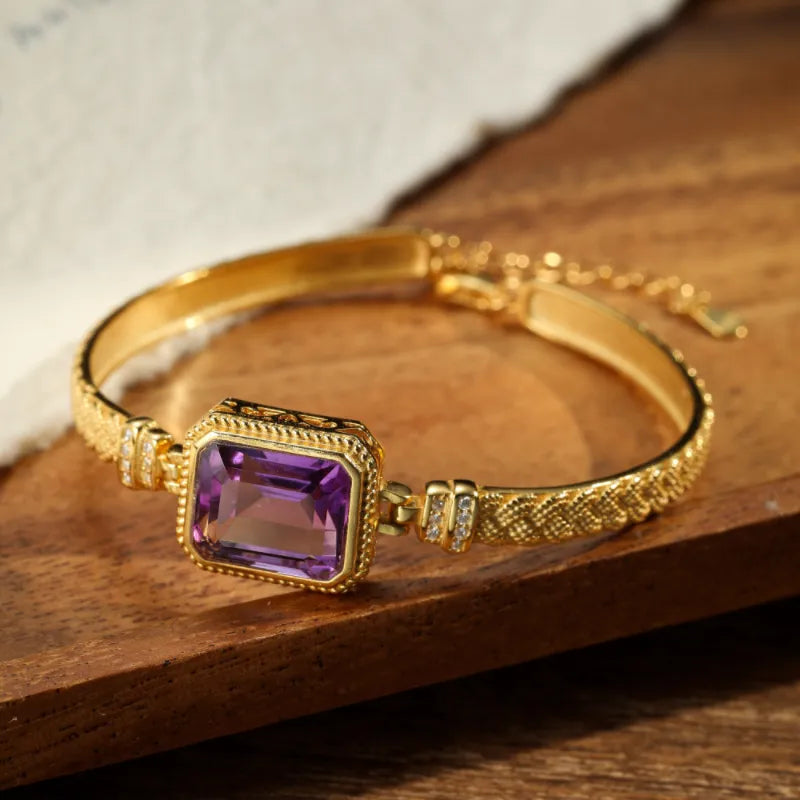 Amethyst Bracelet "Charm Gem" Gold Plated Silver