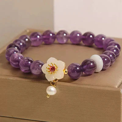 Amethyst Jade and Pearl Bracelet "Flower of Harmony"
