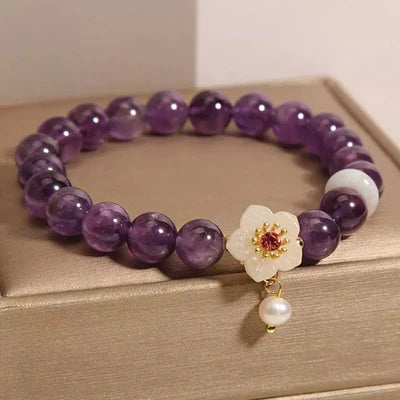Amethyst Jade and Pearl Bracelet "Flower of Harmony"