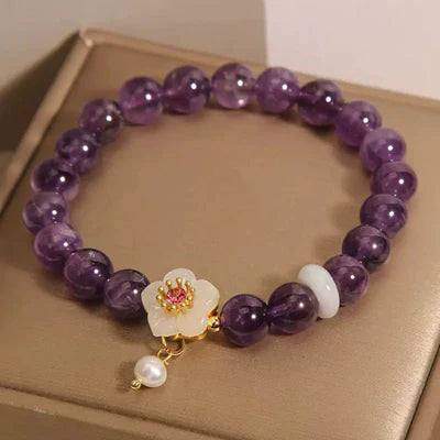 Amethyst Jade and Pearl Bracelet "Flower of Harmony"