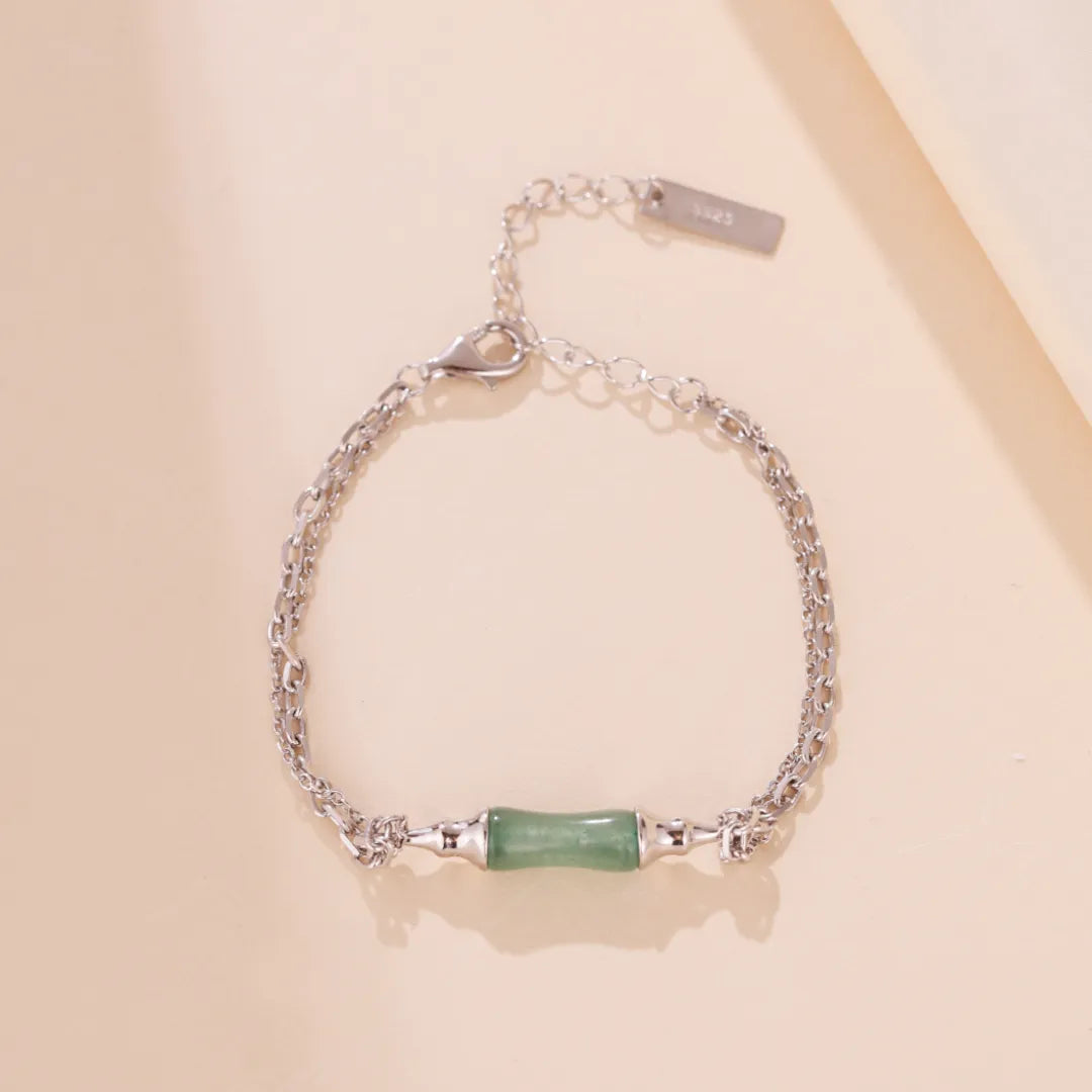 Aventurine Bamboo Bracelet "Green Harmony" Silver