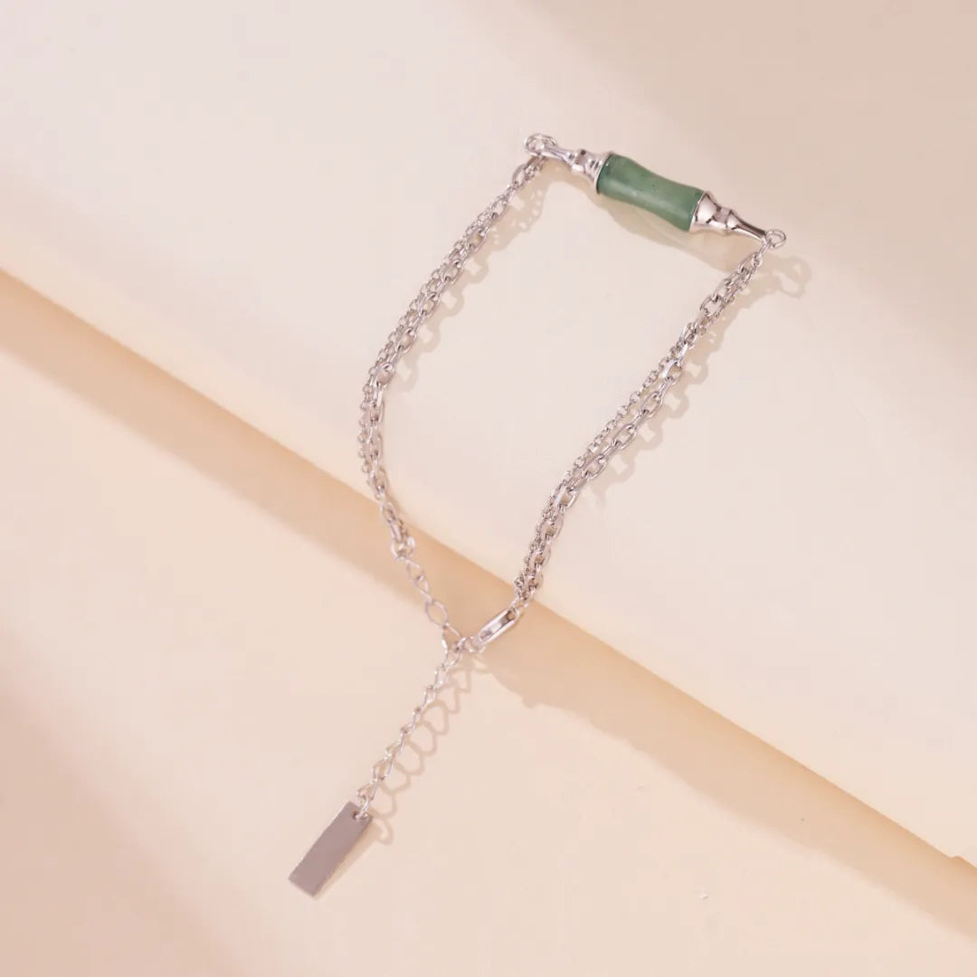 Aventurine Bamboo Bracelet "Green Harmony" Silver