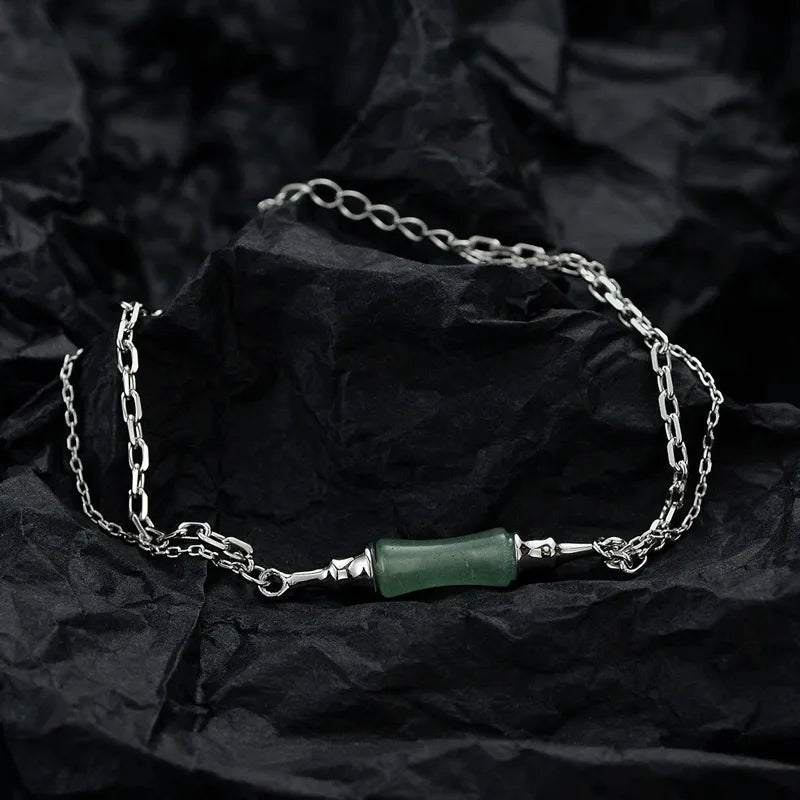 Aventurine Bamboo Bracelet "Green Harmony" Silver