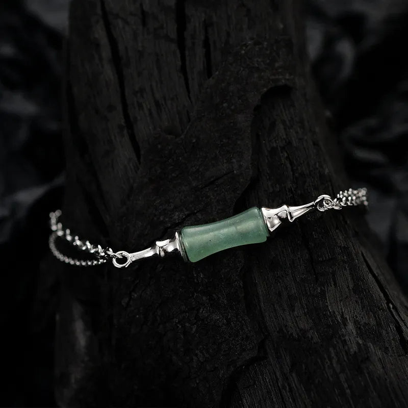 Aventurine Bamboo Bracelet "Green Harmony" Silver