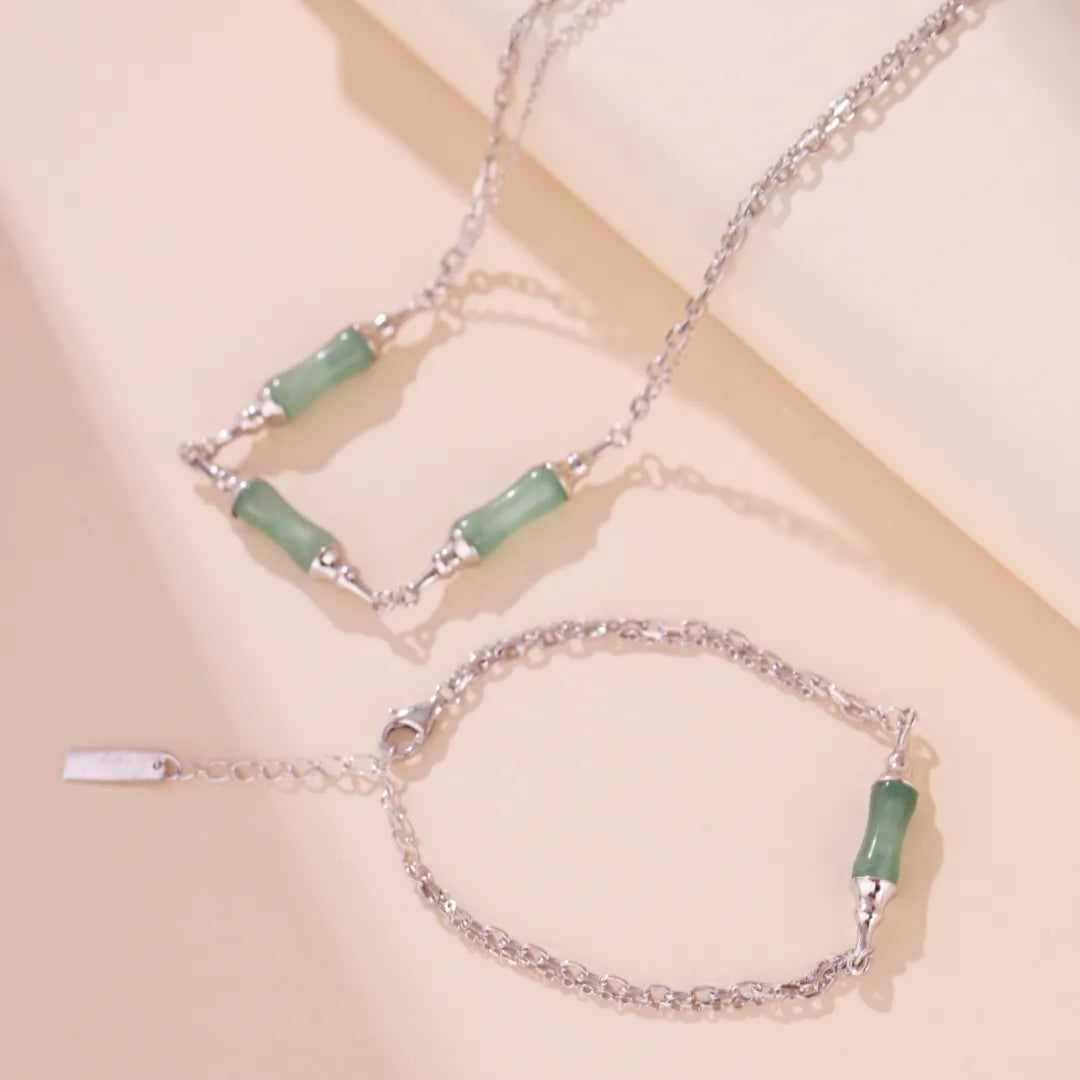 Bamboo Aventurine Necklace "Green Harmony" Silver