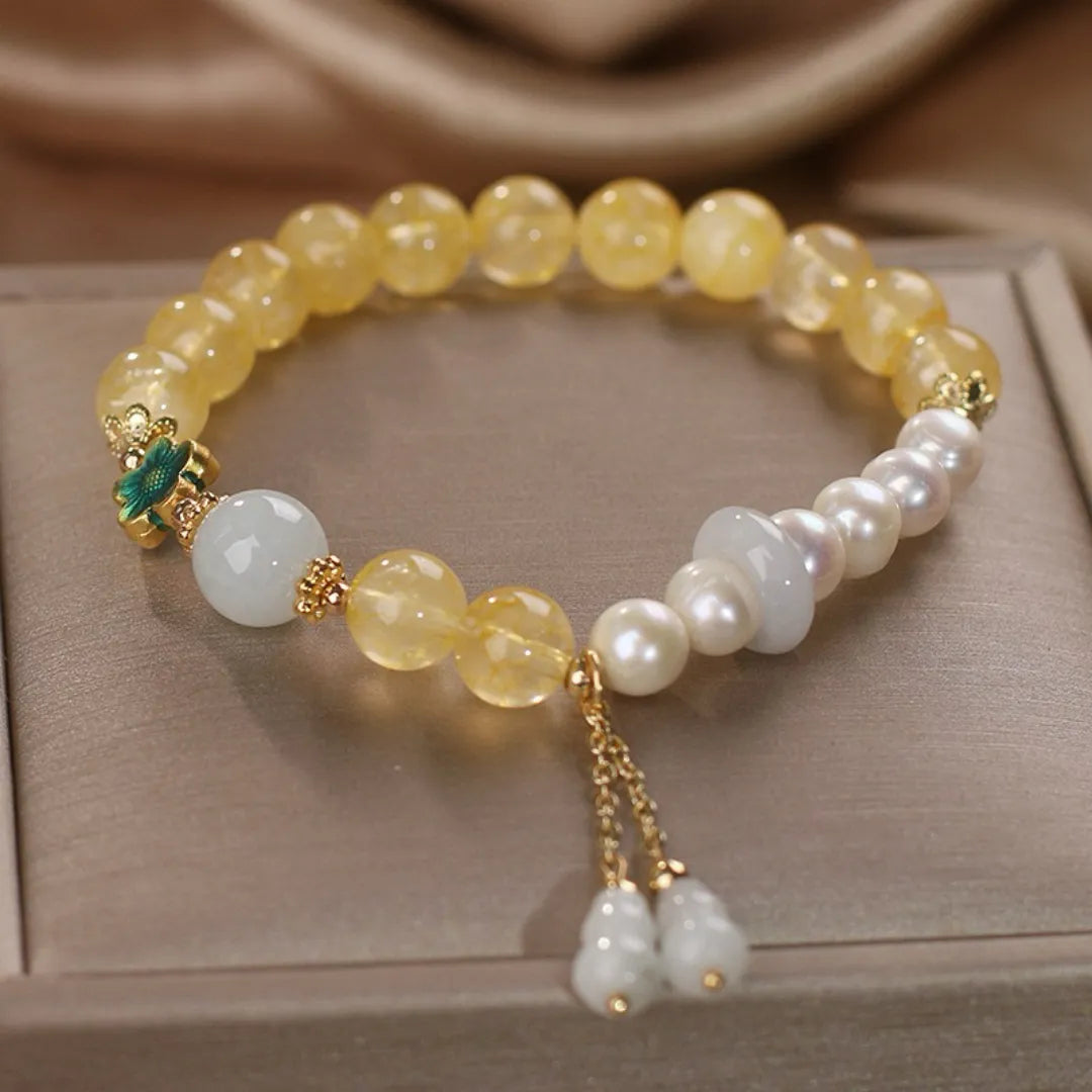 Bracciale Citrino Perla Giada "Fortuna d'Oro"