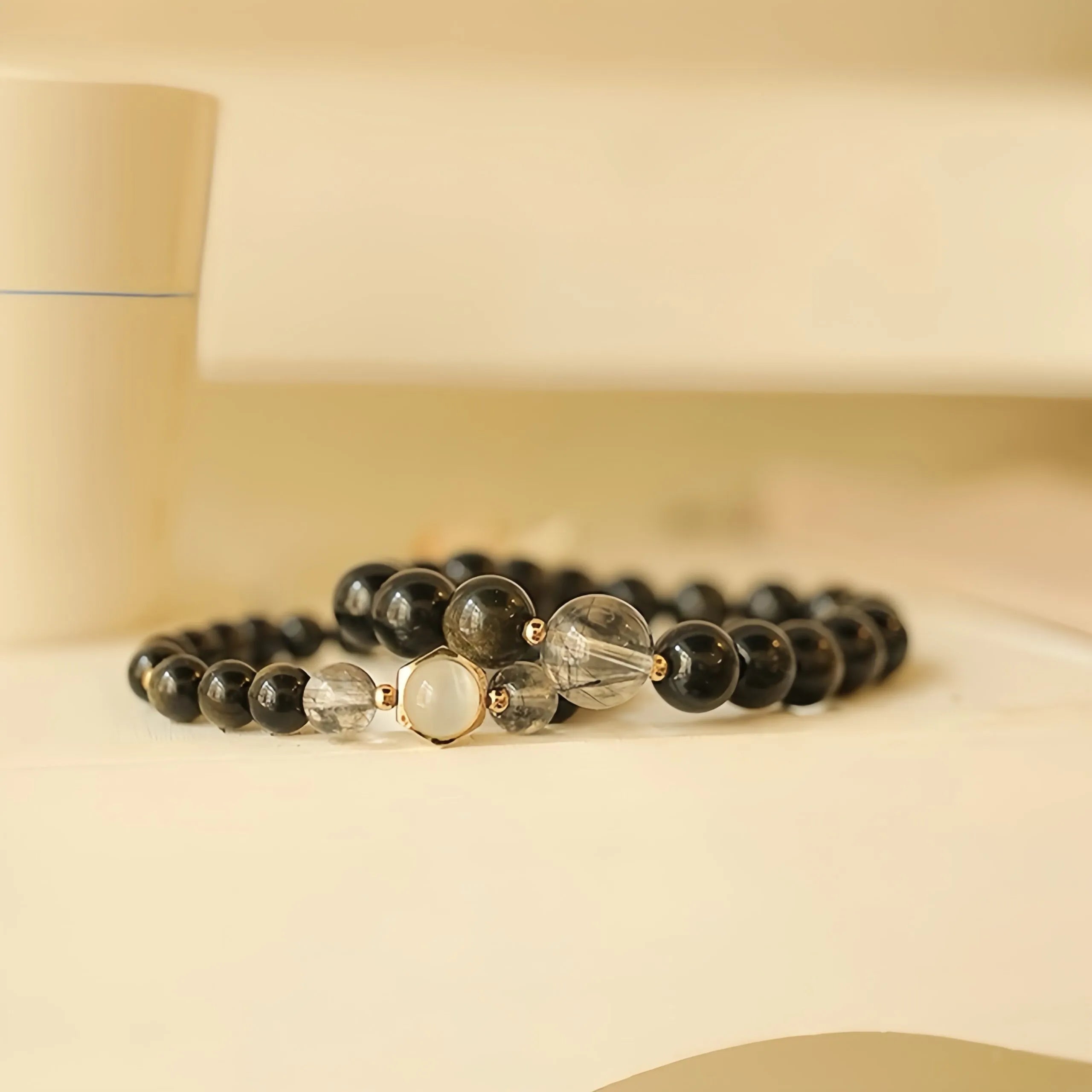 Couple Obsidian Bracelet "Loving Night" Gold Silver