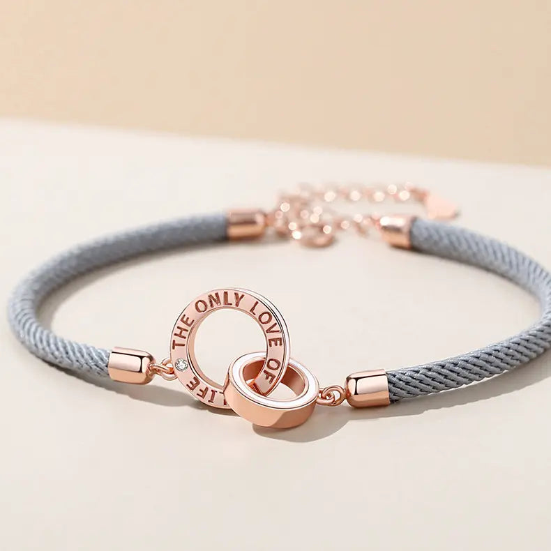Eternity Bracciale Regolabile Infinity In Argento 925 Placcato Oro - Cinturino Grigio Nylon, Simbolo Infinito, Portafortuna Per Damigelle E Matrimonio