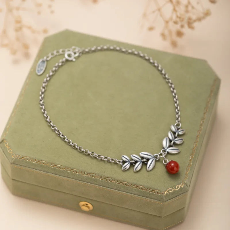 Anklet Agate "Trust Leaves" Silver