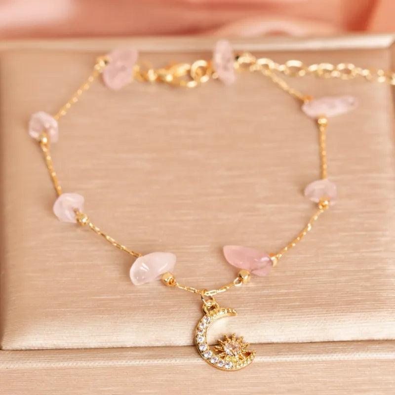 Fußkettchen Aventurin oder Rosenquarz "Himmelsbrise"