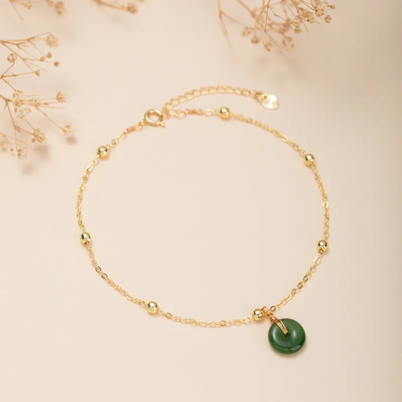 Fußkettchen Jade "Sanftes Grün" Vergoldetes Silber