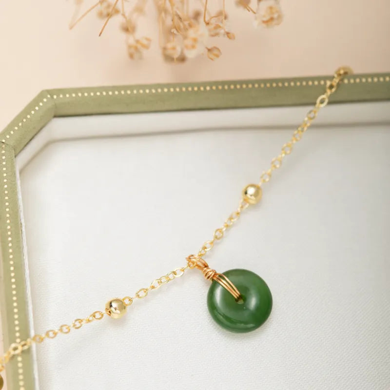 Fußkettchen Jade "Sanftes Grün" Vergoldetes Silber