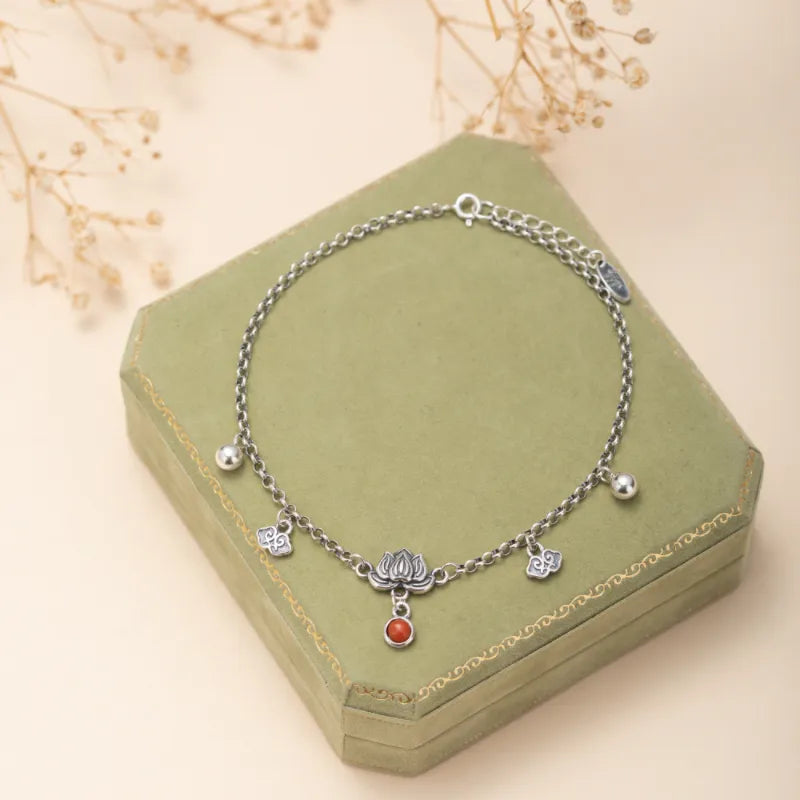Anklet Lotus Agate "Spiritual Renaissance" Silver