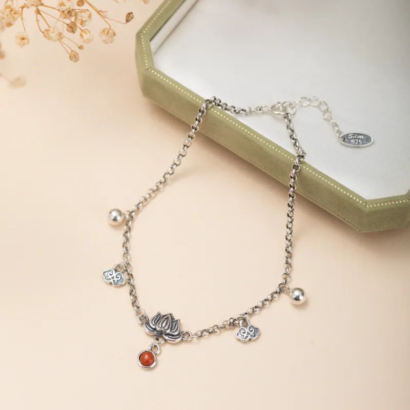 Anklet Lotus Agate "Spiritual Renaissance" Silver