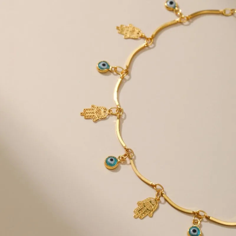 Anklet Evil Eye and Khamsa "Protective Charm" Gold Plated