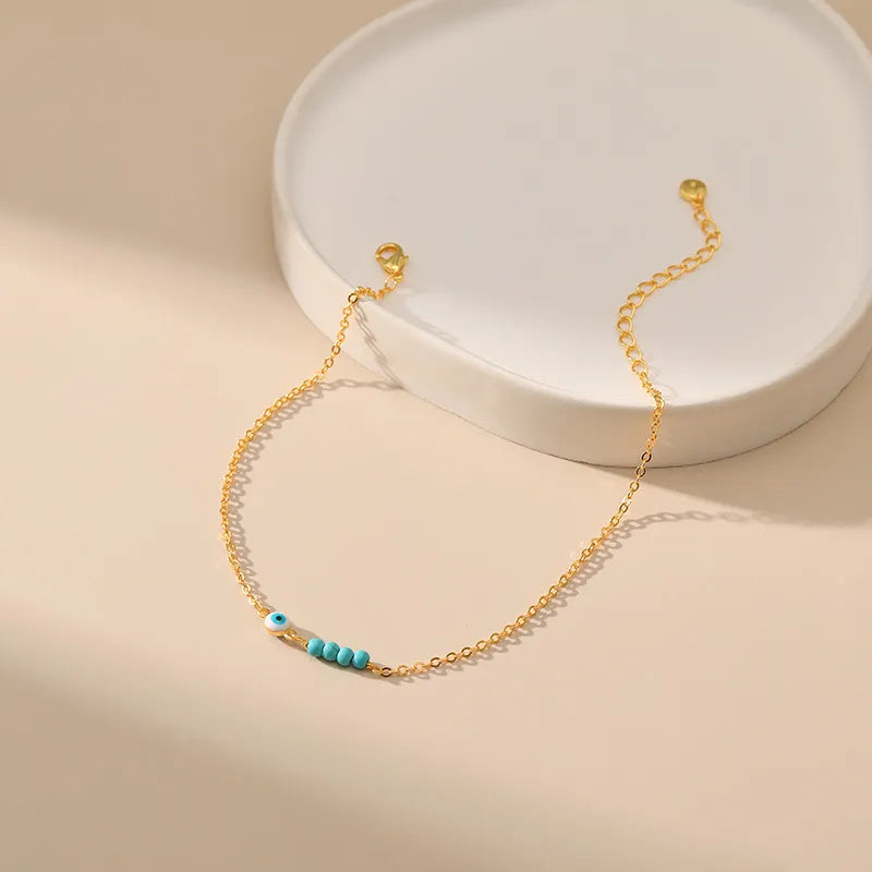 Gold Plated Evil Eye Anklet "Balanced Protection"