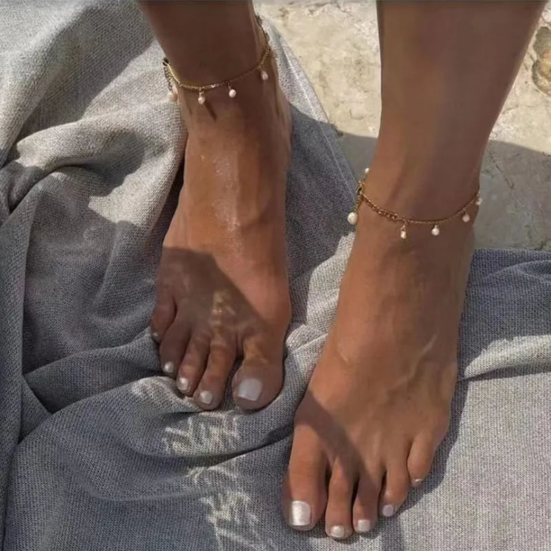 Gold Plated Pearl Anklet "Timeless Delicacy"