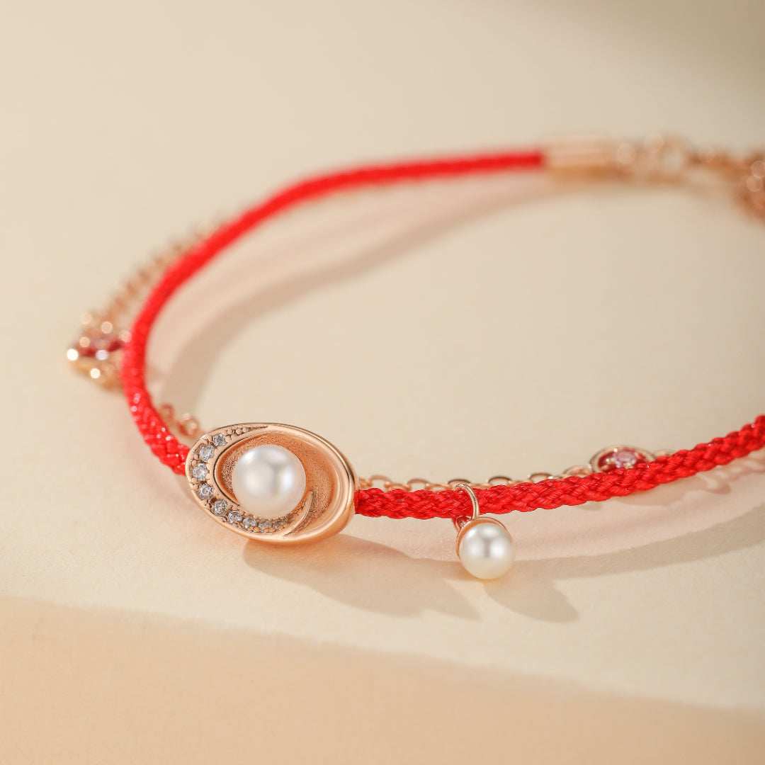 Bracelet Red Thread "Carmine Shine" Silver