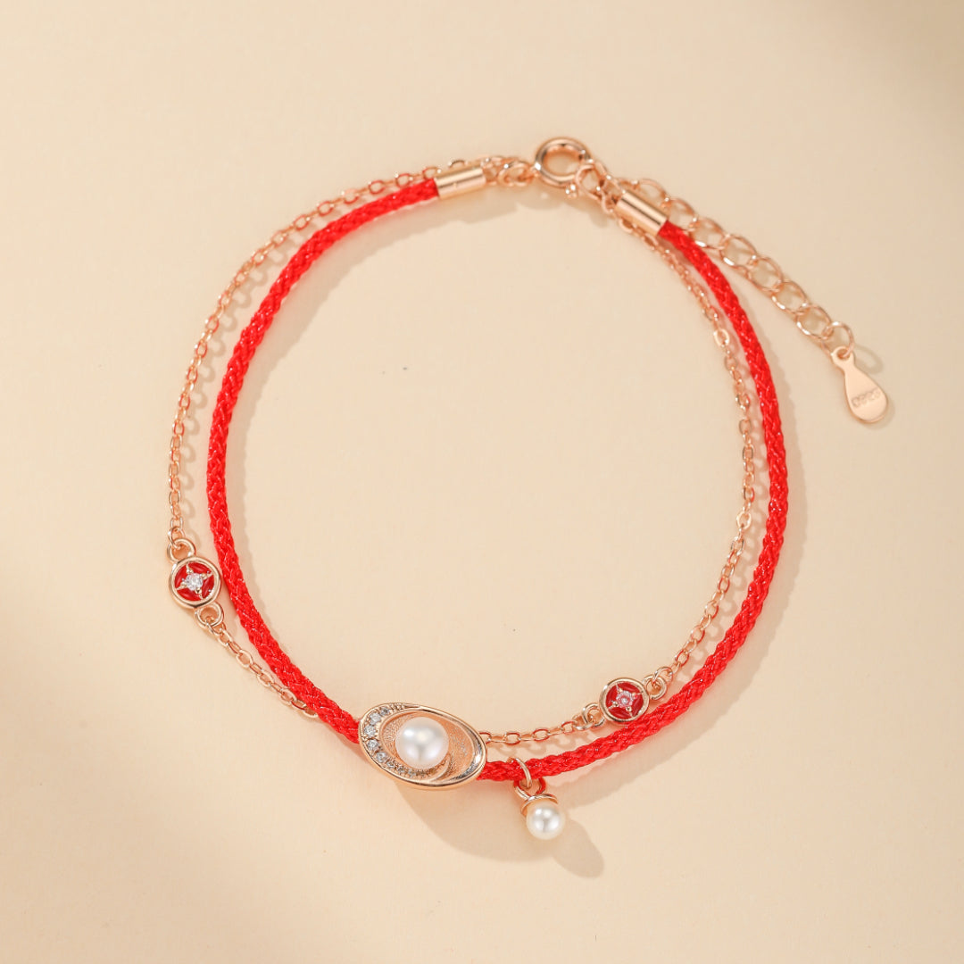 Bracelet Red Thread "Carmine Shine" Silver