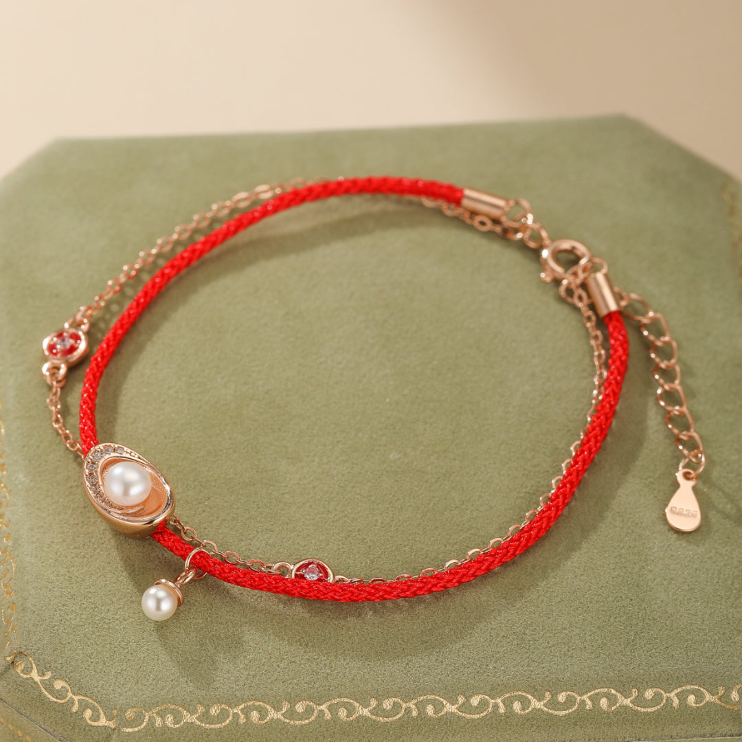 Bracelet Red Thread "Carmine Shine" Silver