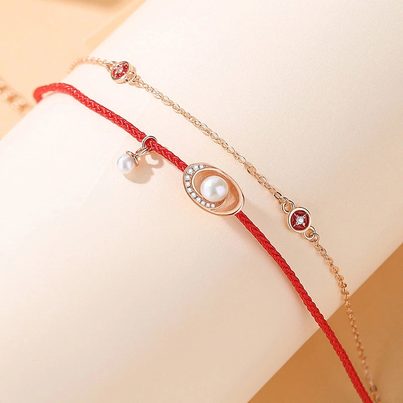 Bracelet Red Thread "Carmine Shine" Silver