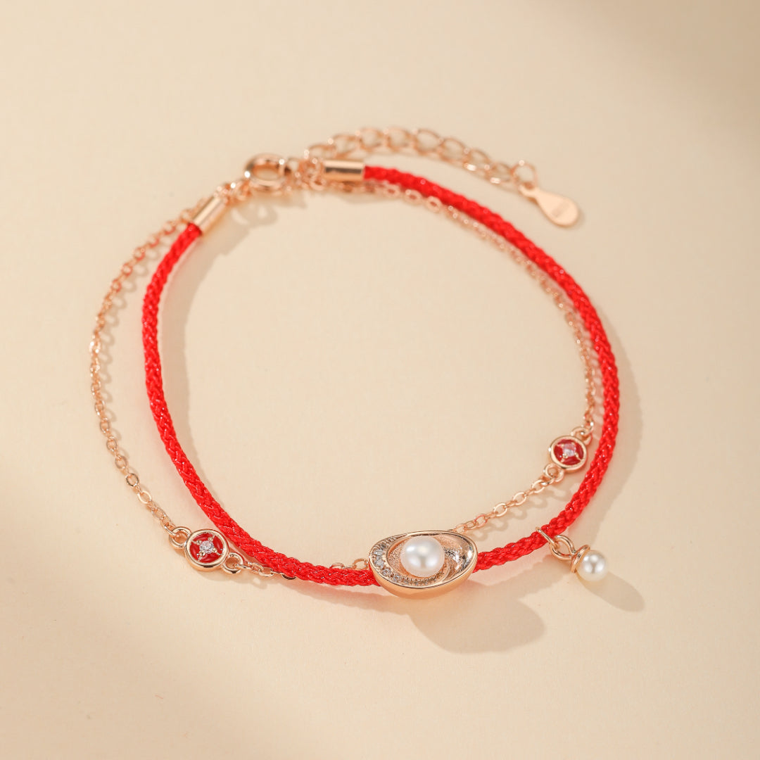 Bracelet Red Thread "Carmine Shine" Silver