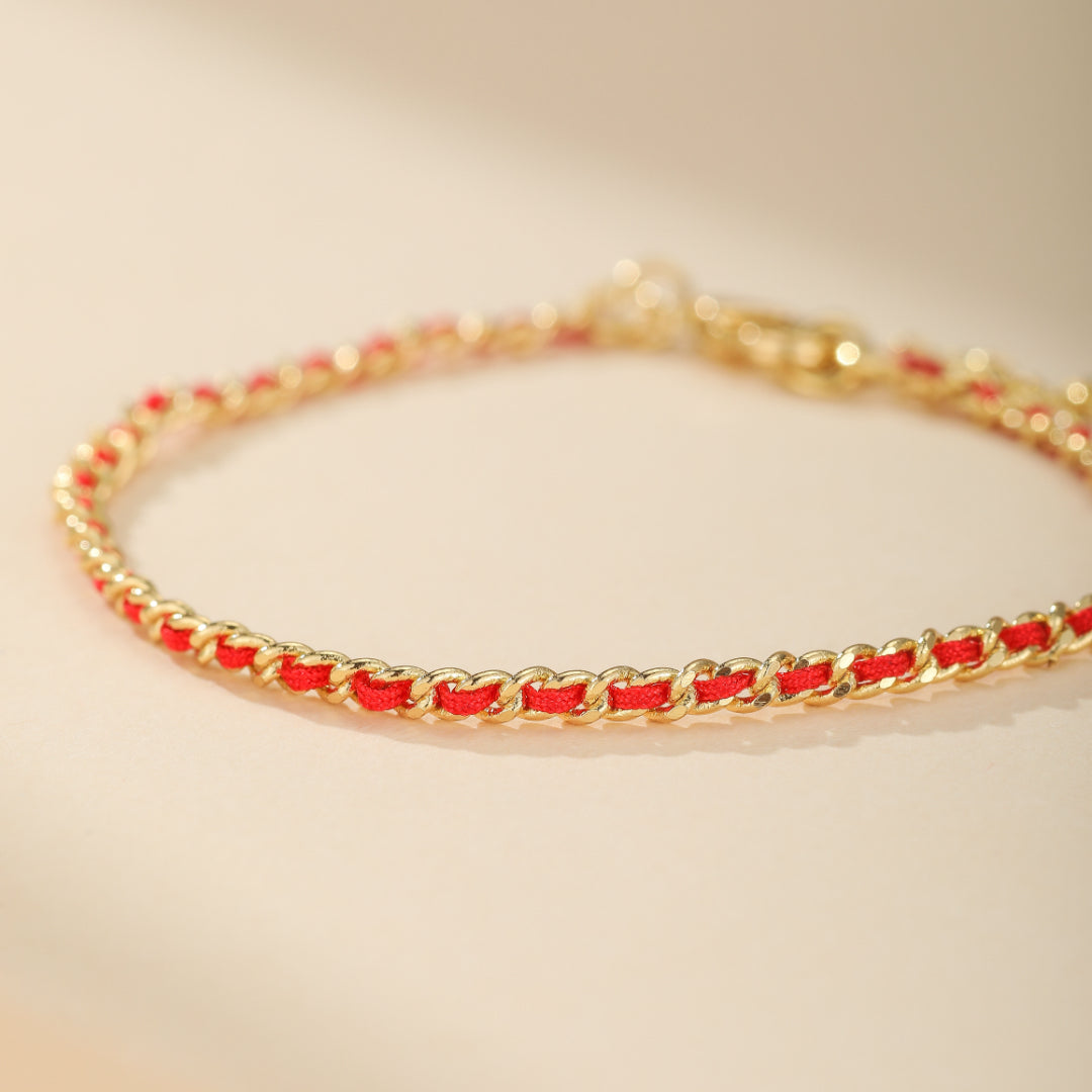 Bracelet Fil Rouge "Flamme d'Or" Doré Or