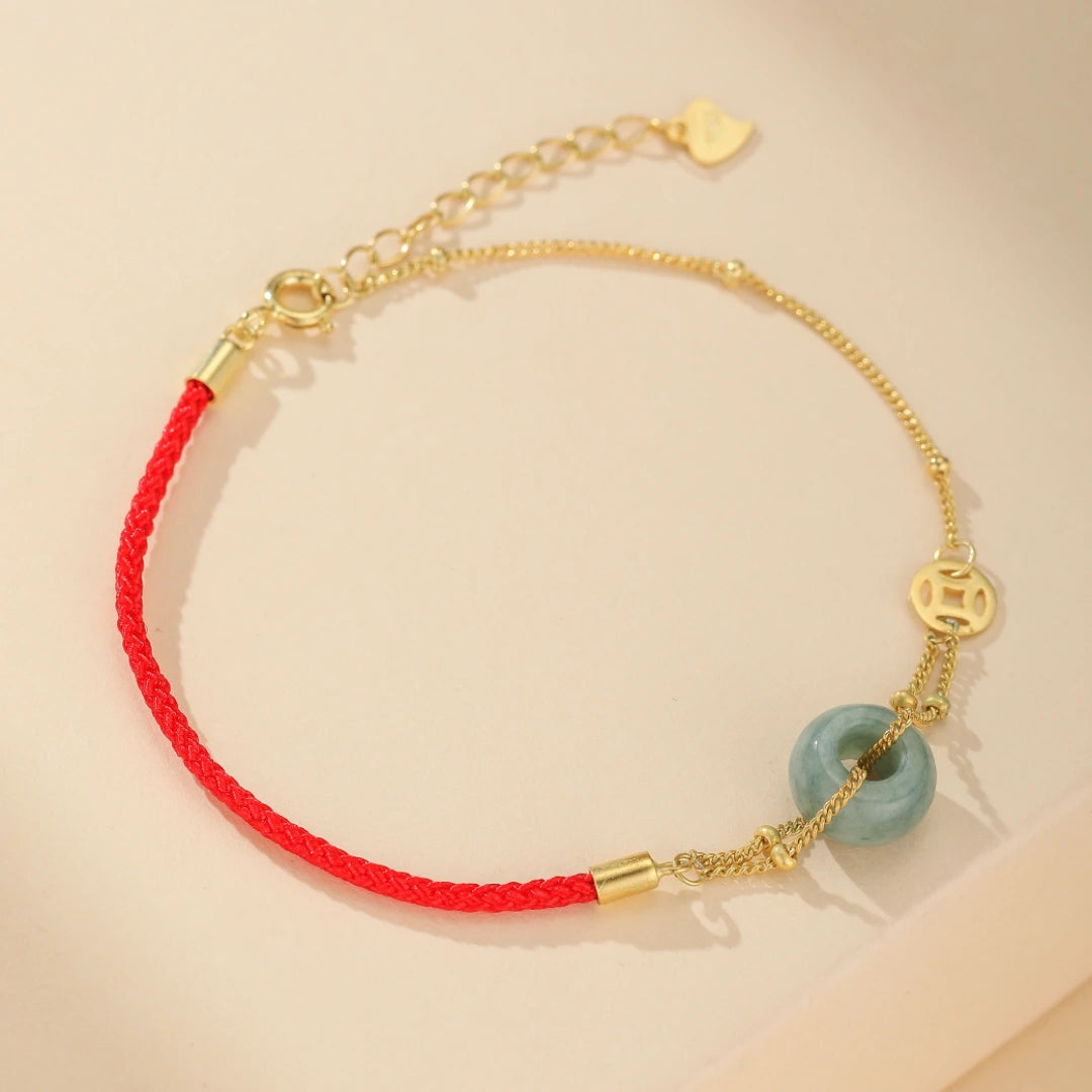 Jade Bracelet Red Thread "Charm Ribbon" Gold Silver