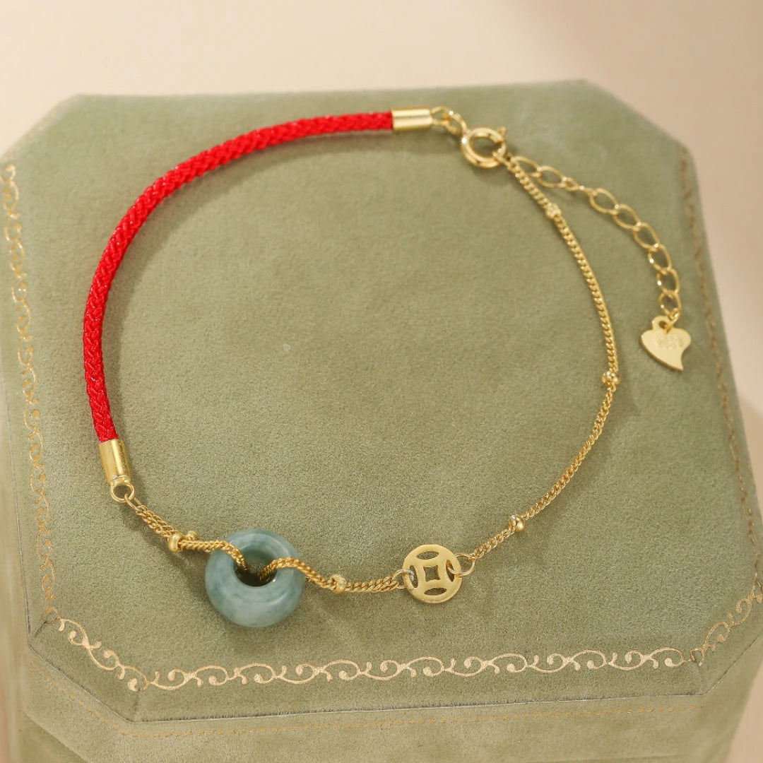 Jade Bracelet Red Thread "Charm Ribbon" Gold Silver